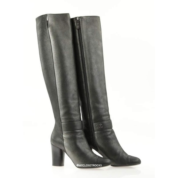 CHANEL Shoes - SOLD Chanel Silver Tall Leather Boots